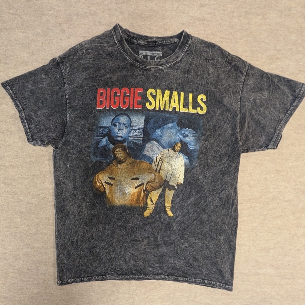 Vintage Acid Wash Dark Gray BIGGIE SMALLS 90s Rap Artist T Shirt RIP Large